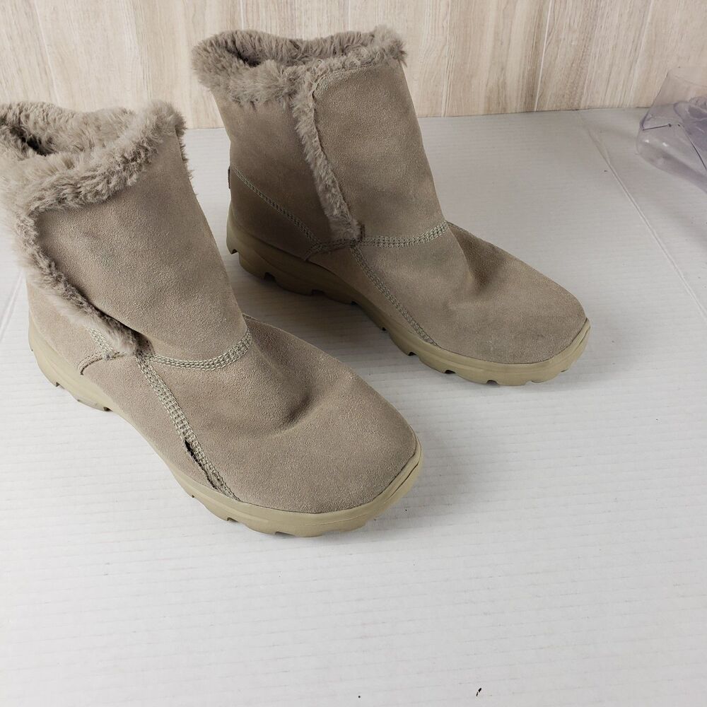 Skechers Go Walk Move Chugga Pull On Boots Womens 9 Brown Faux Fur